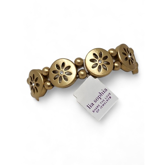 NWT Lia Sophia - Flower "Daisy Chain" Matte Gold Stretch Bracelet - Picture 8 of 10